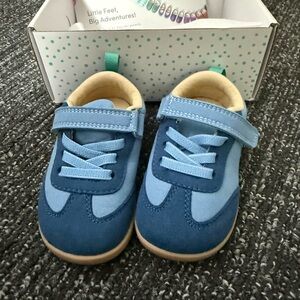 Ten Little Toddler Retro Suede Blue Two-Tone Velcro Sneakers